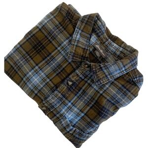 Eddie Bauer Mens XL Flannel Shirt Blue Olive Green Plaid Cotton EMT5568S